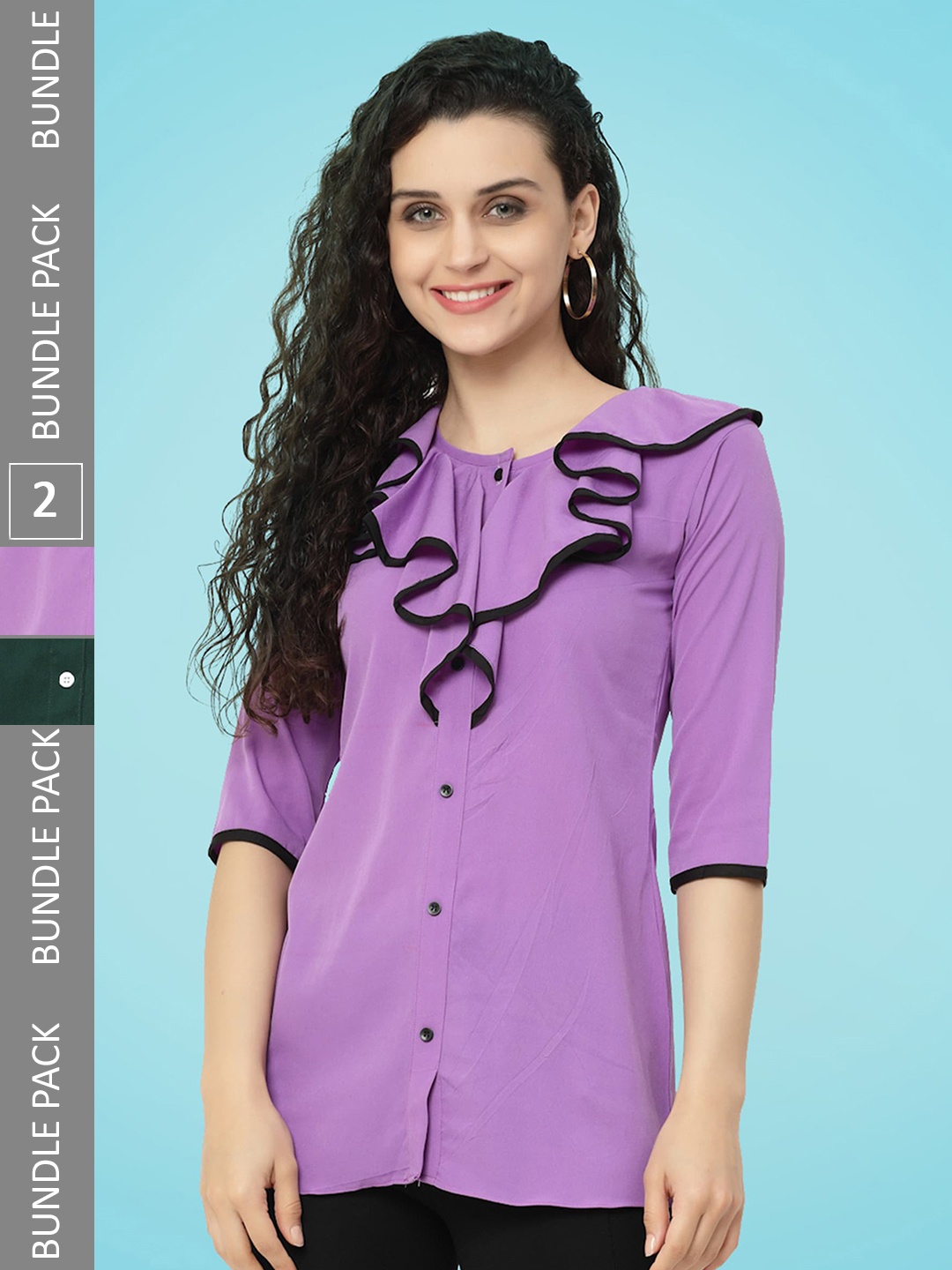 

MISS AYSE Pack Of 2 Ruffled Shirt Style Tops, Green