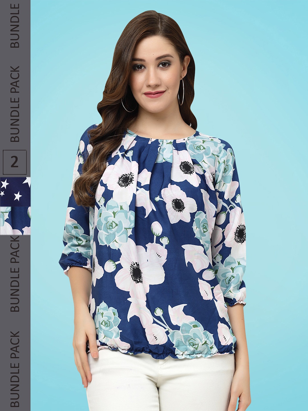 

MISS AYSE Pack Of 2 Floral Printed Top, Navy blue