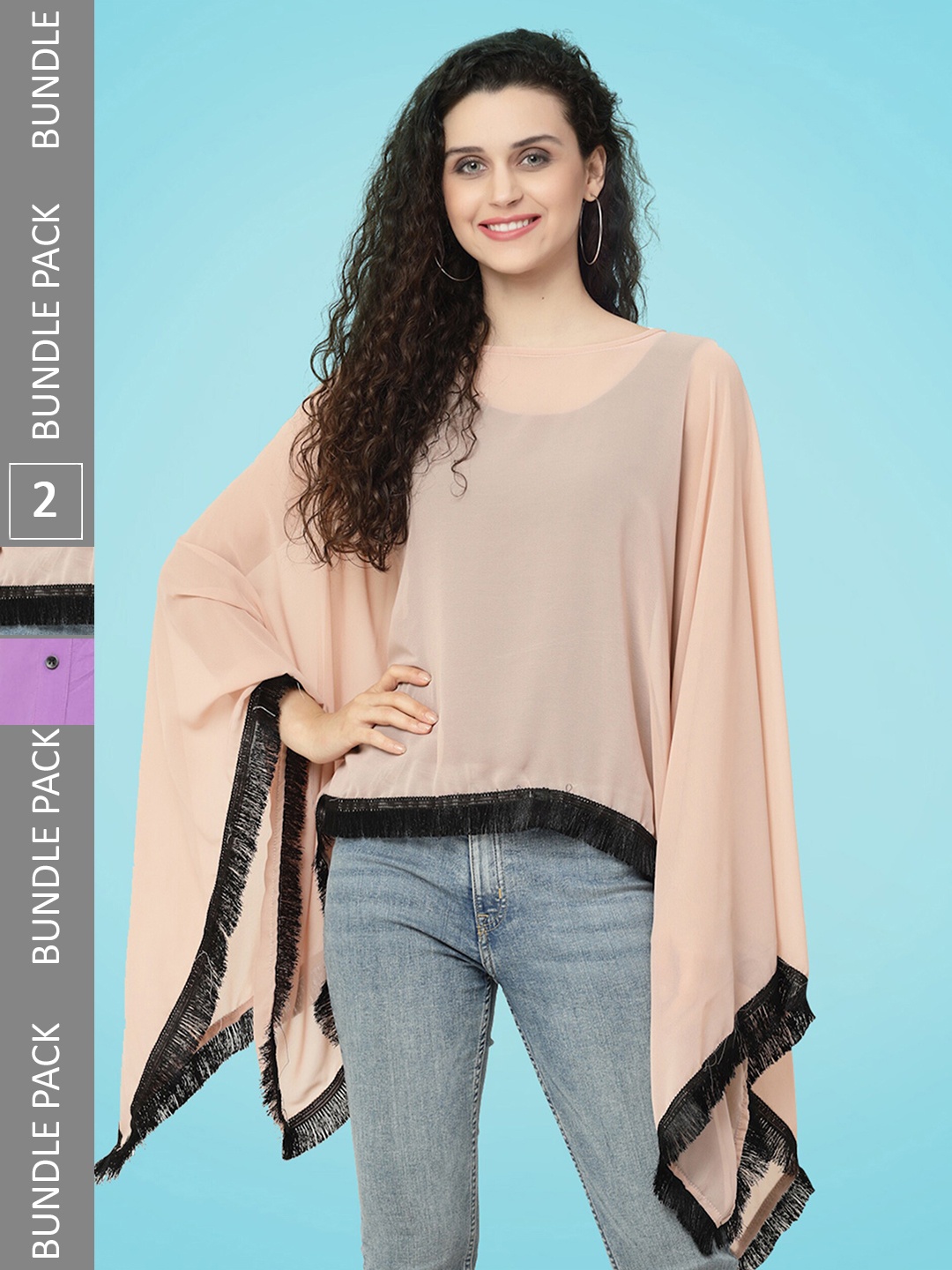 

MISS AYSE Pack Of 2 Crepe Shirt Style Top, Peach