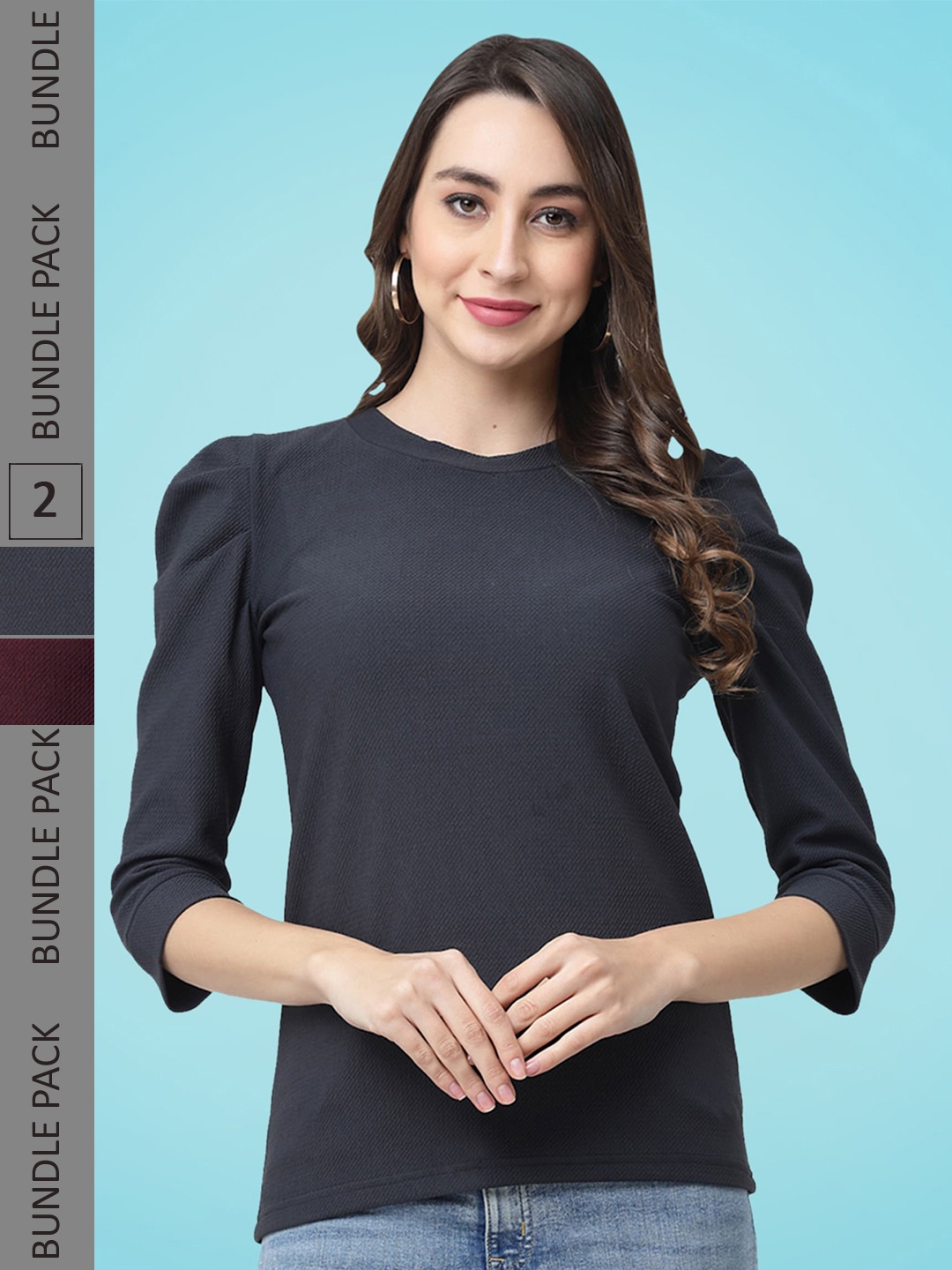 

MISS AYSE Pack Of 2 Puff Sleeve Top, Navy blue