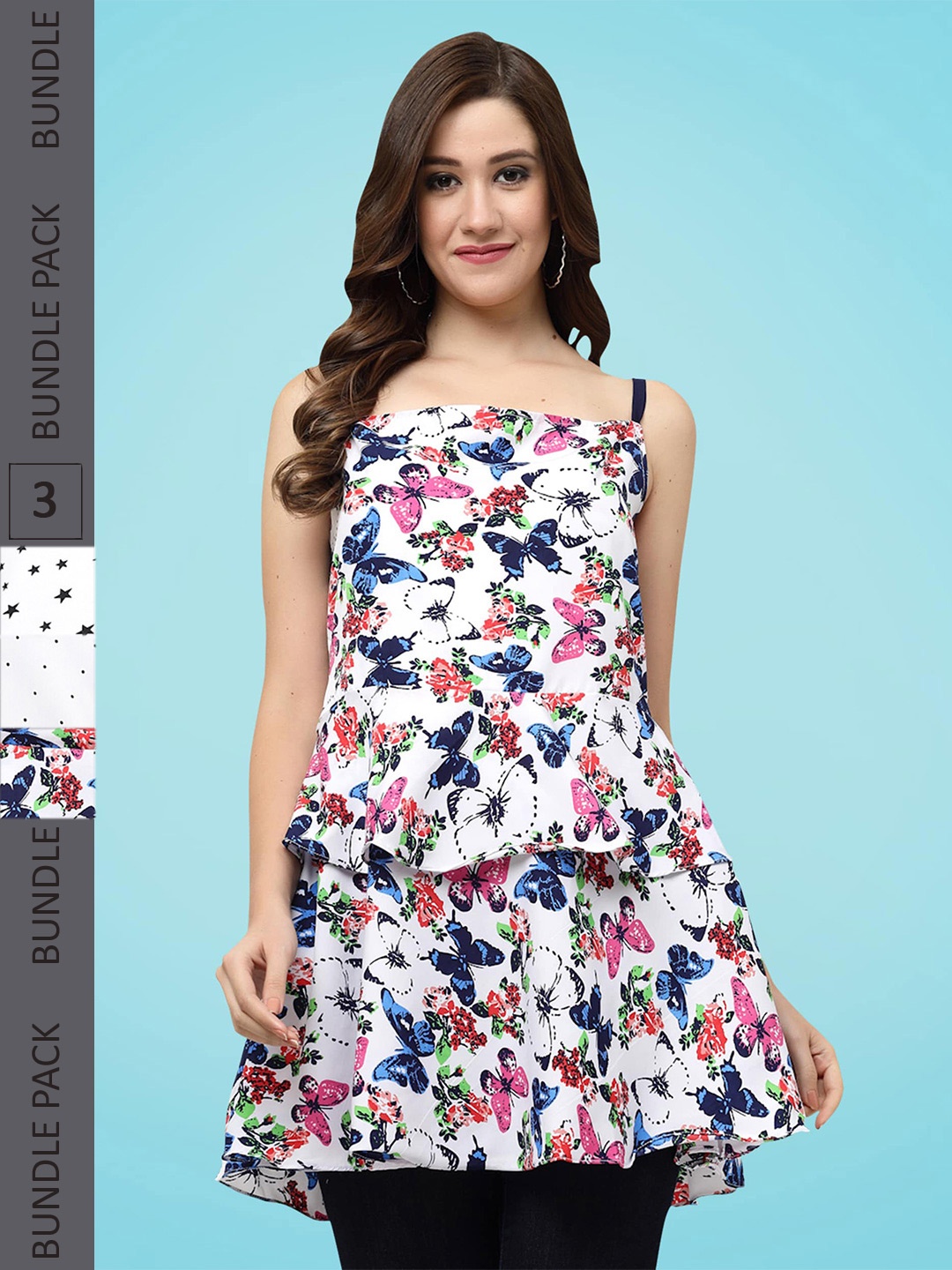 

MISS AYSE Pack Of 3 Printed A-Line Longline Tops, White