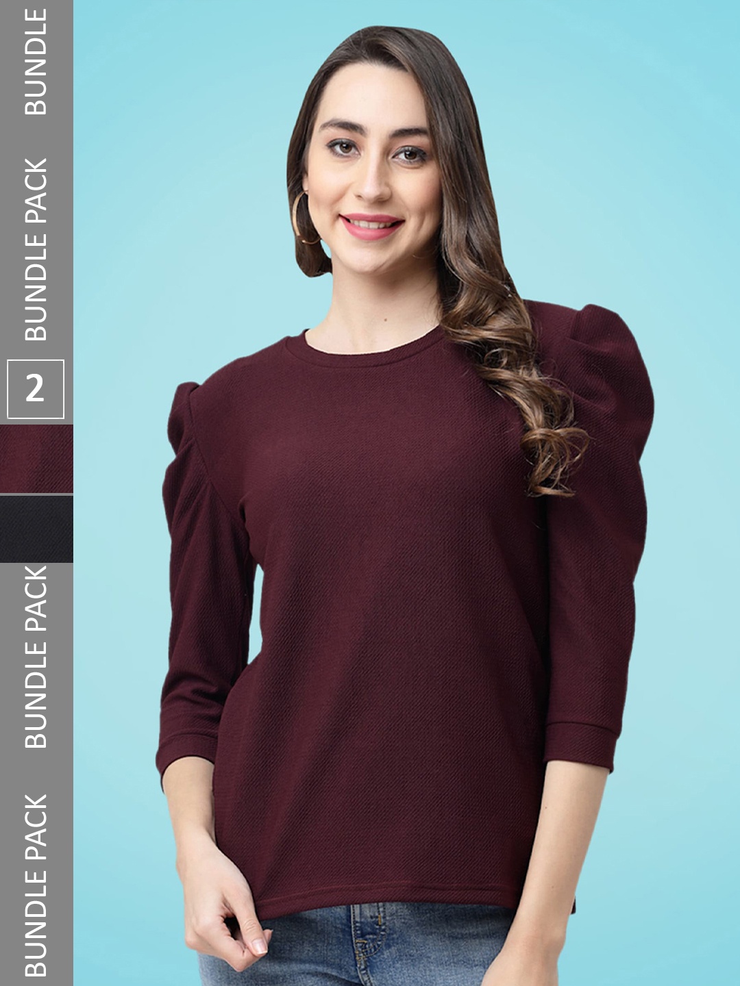 

MISS AYSE Pack of 2 Puff Sleeve Tops, Maroon