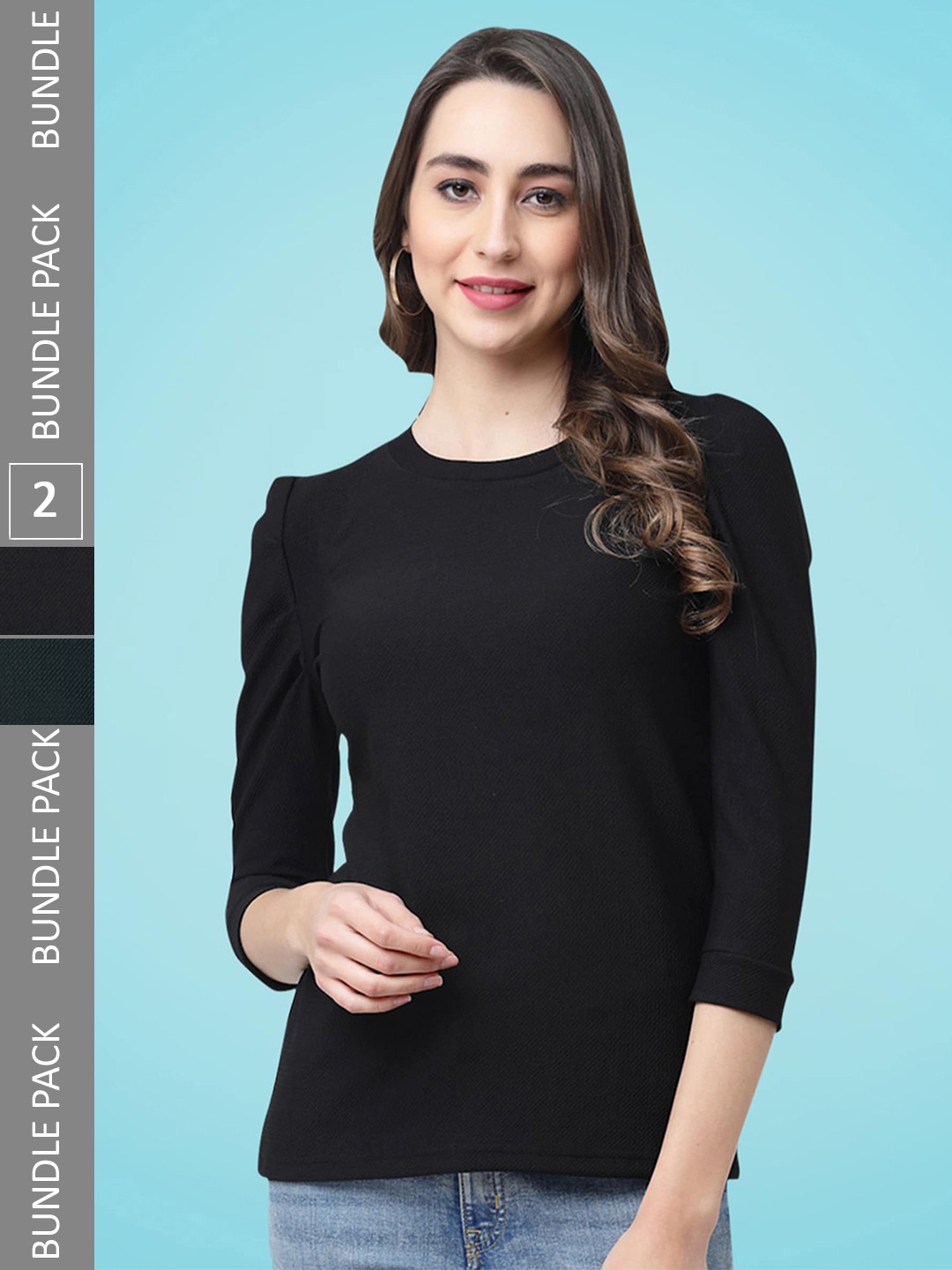 

MISS AYSE Pack Of 2 Puff Sleeves Top, Black