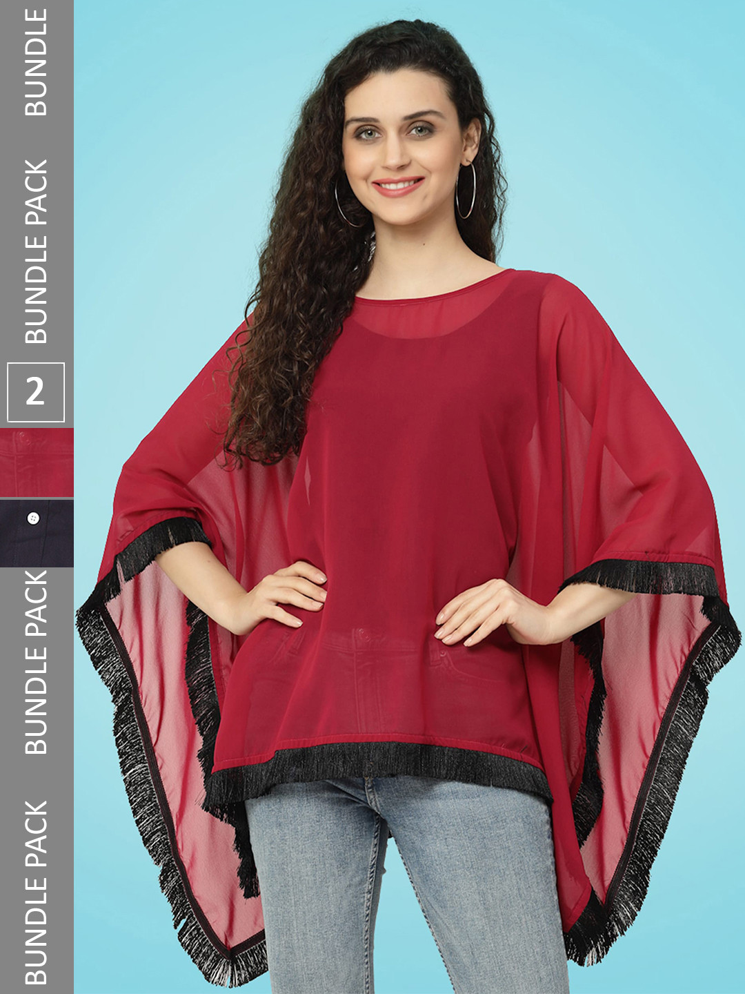 

MISS AYSE Pack Of 2 Kimono Sleeve Kaftan Top, Maroon