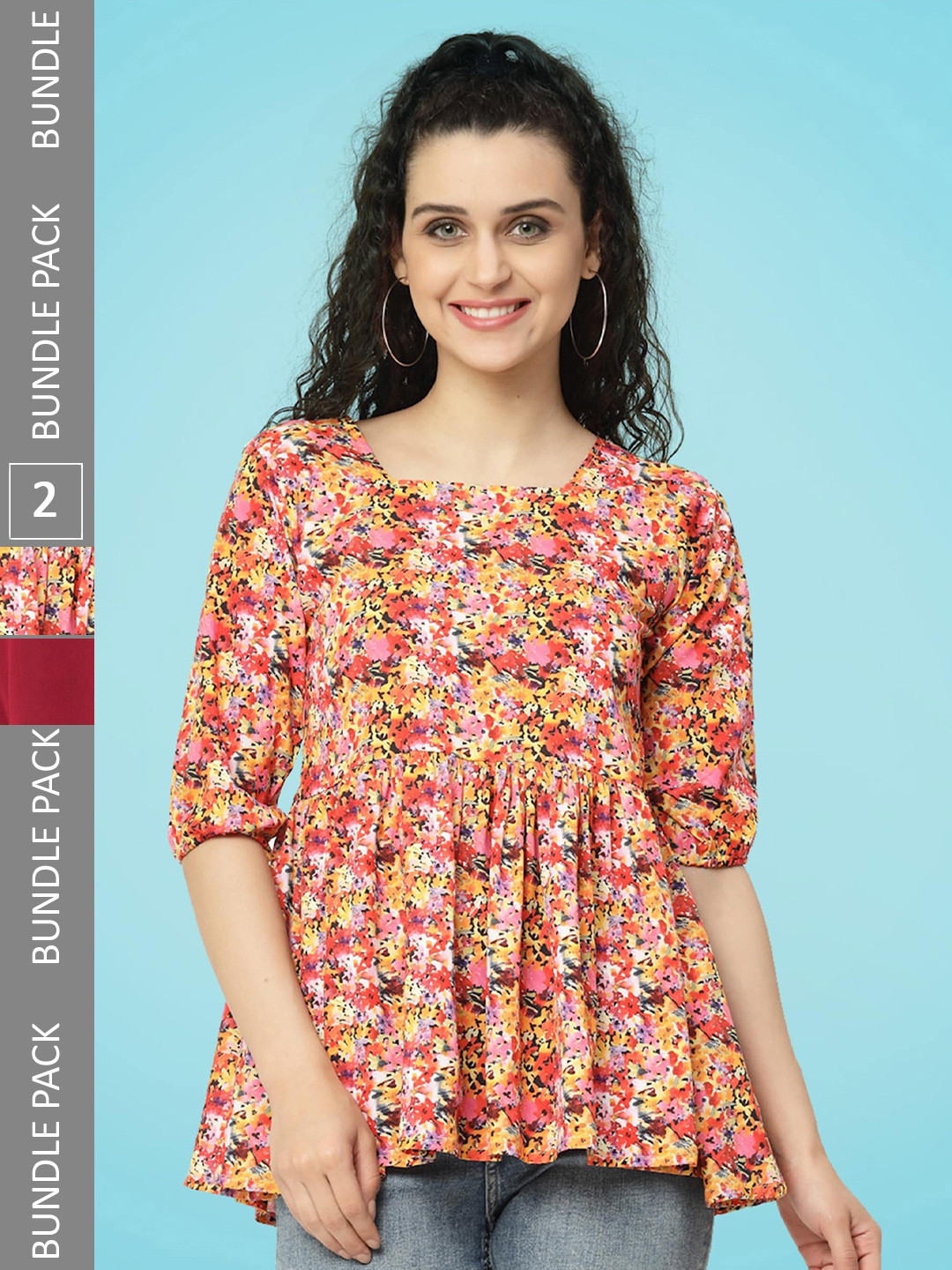

MISS AYSE Pack Of 2 Floral Print Empire Top, Yellow