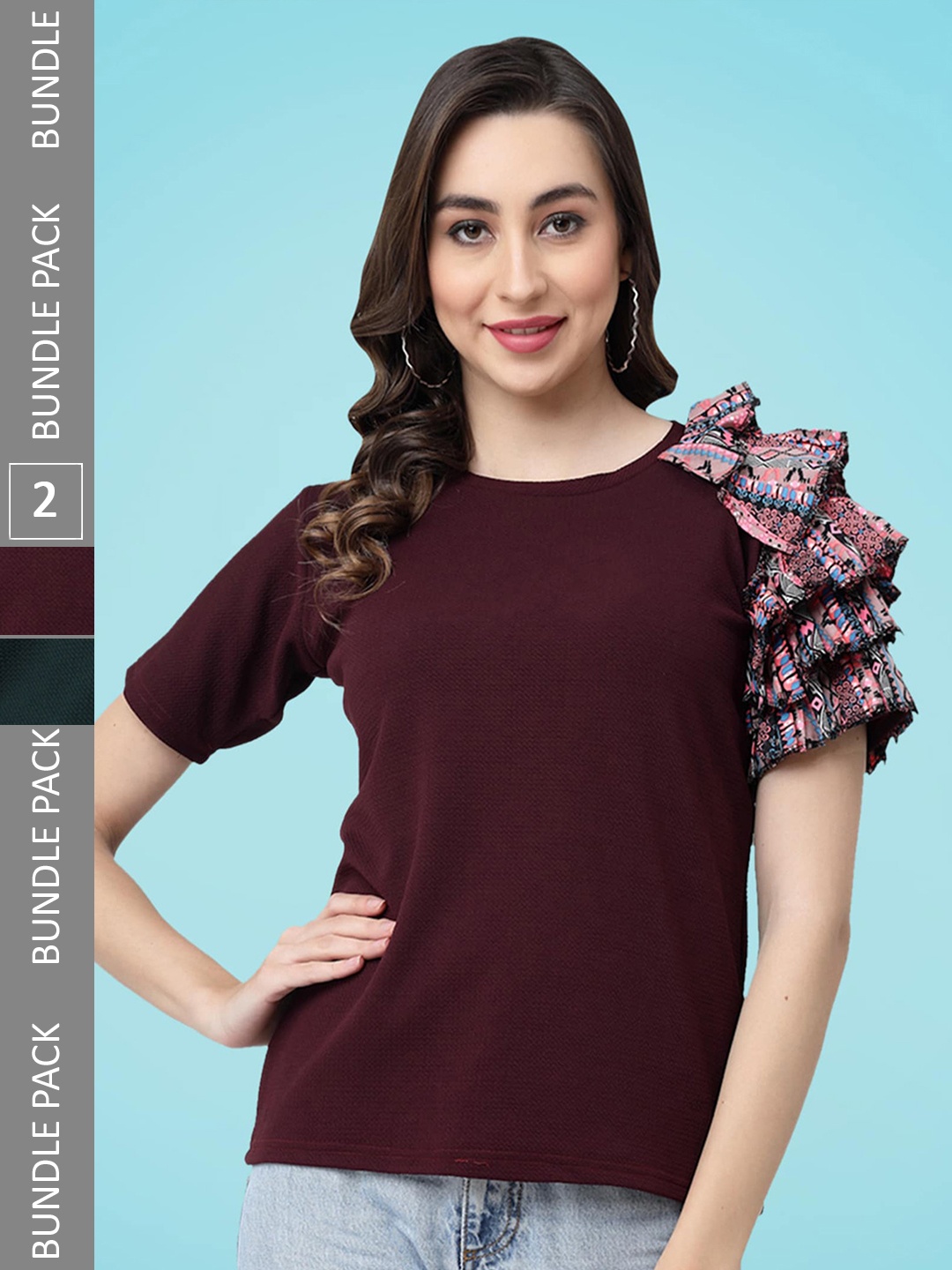 

MISS AYSE Pack Of 2 Round Neck Regular Top, Purple