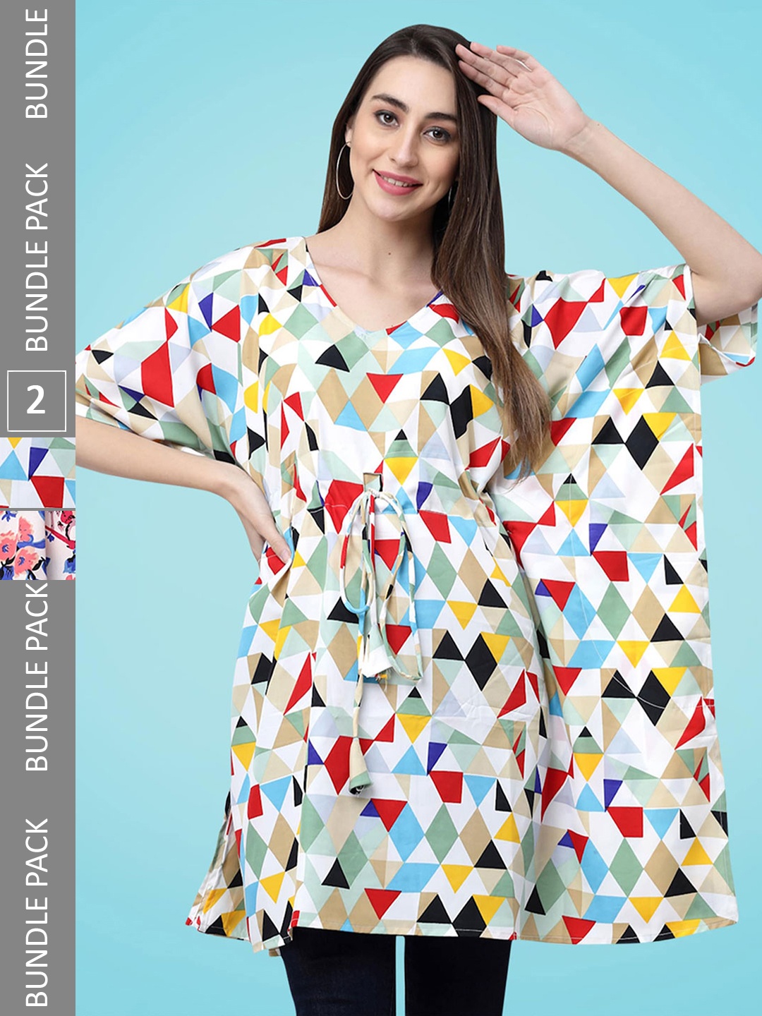 

MISS AYSE Pack Of 2 Printed Gathered Regular Top, White