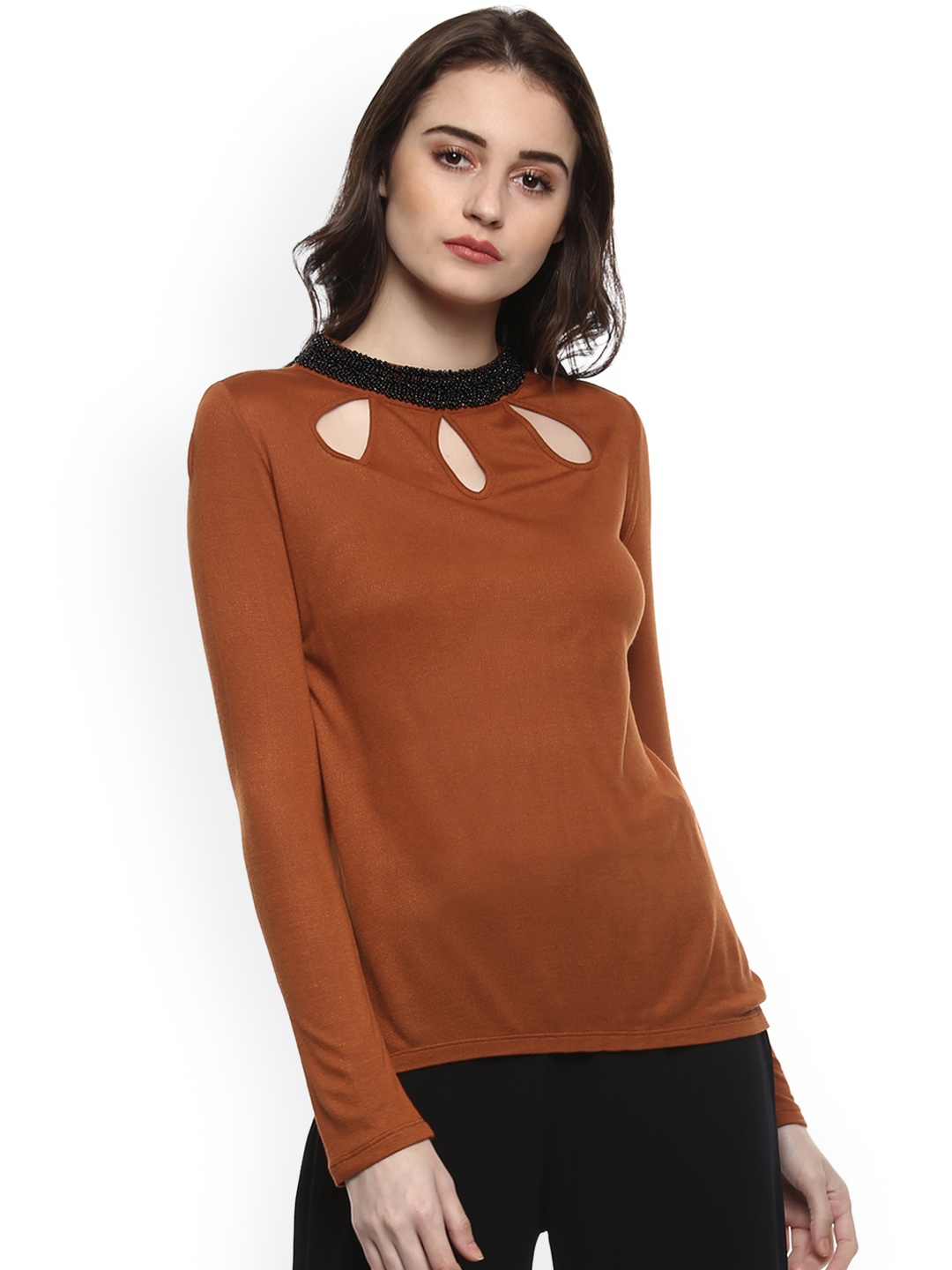 

Kazo Women Orange Solid High Neck T-shirt