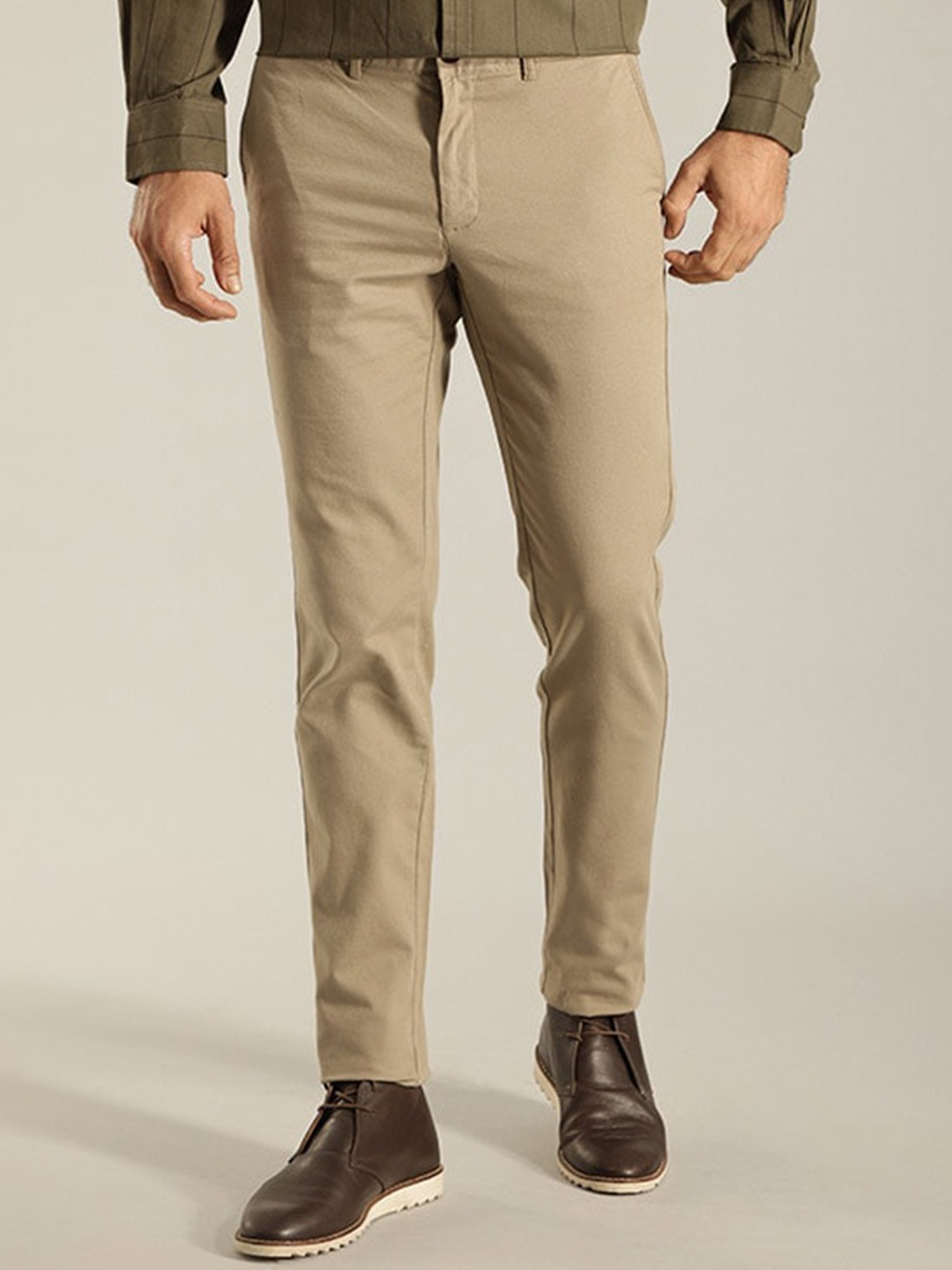 

Indian Terrain Men Brooklyn Slim Fit Trousers, Khaki