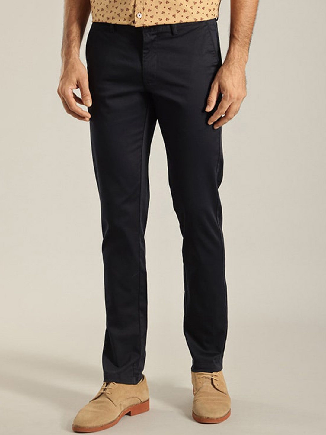 

Indian Terrain Men Brooklyn Mid-Rise Cotton Slim Fit Chinos, Navy blue