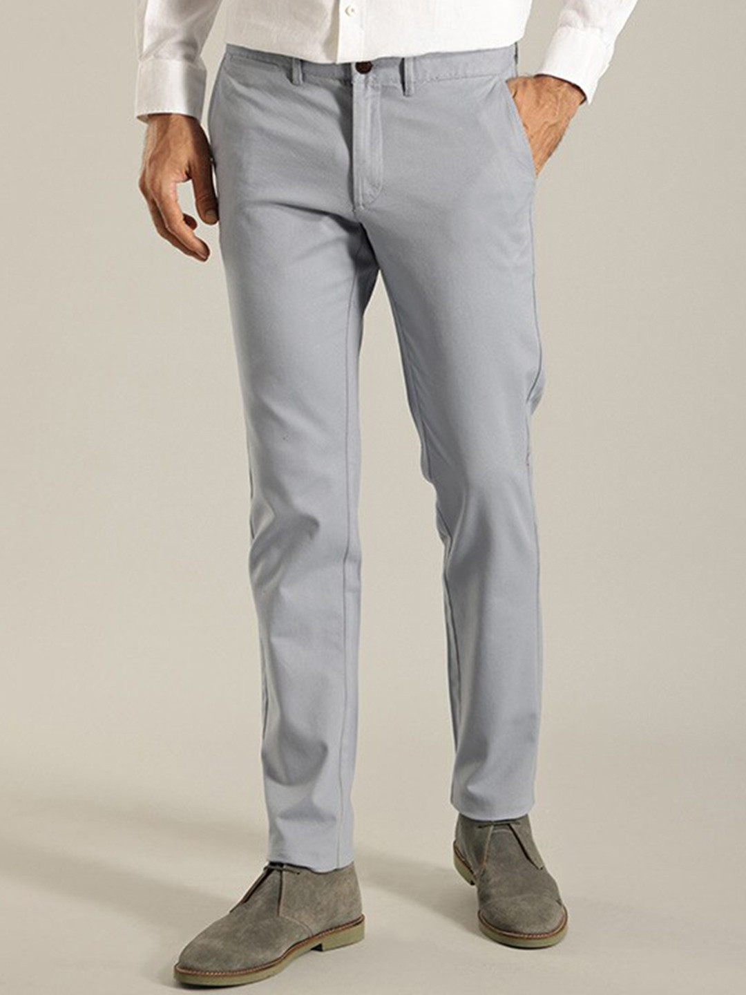 

Indian Terrain Men Brooklyn Slim Fit Mid-Rise Cotton Trousers, Blue