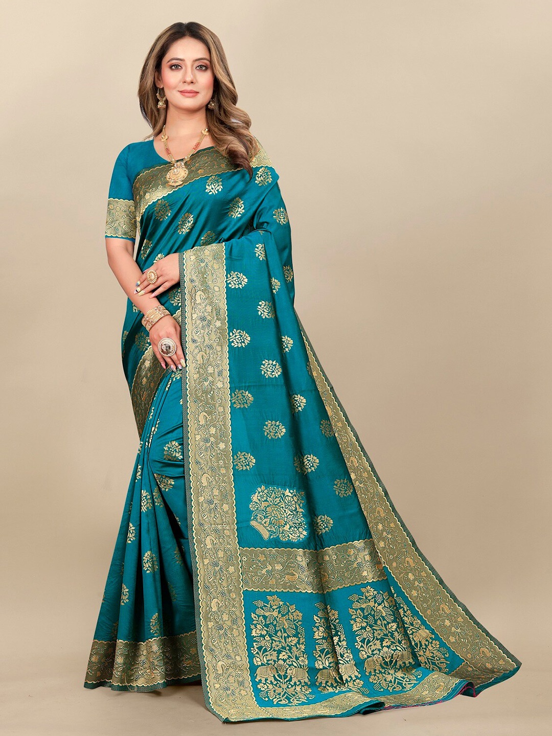 

Hinayat Fashion Ethnic Motifs Woven Design Zari Banarasi Saree, Blue