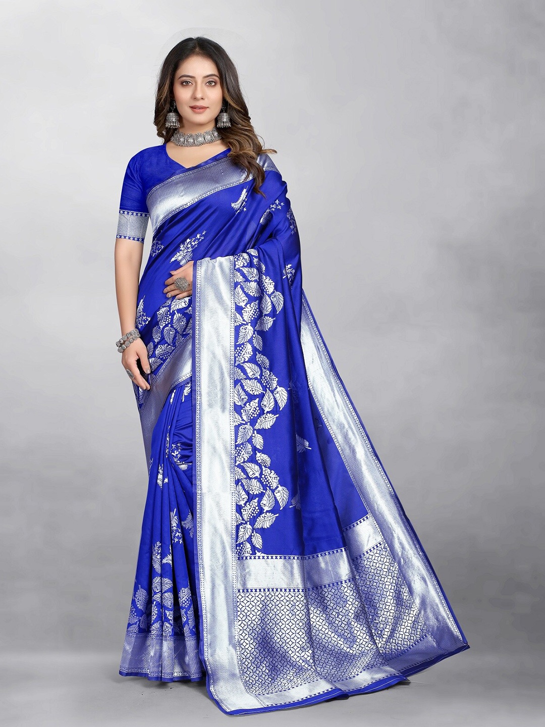 

Hinayat Fashion Ethnic Motifs Woven Design Zari Banarasi Saree, Blue