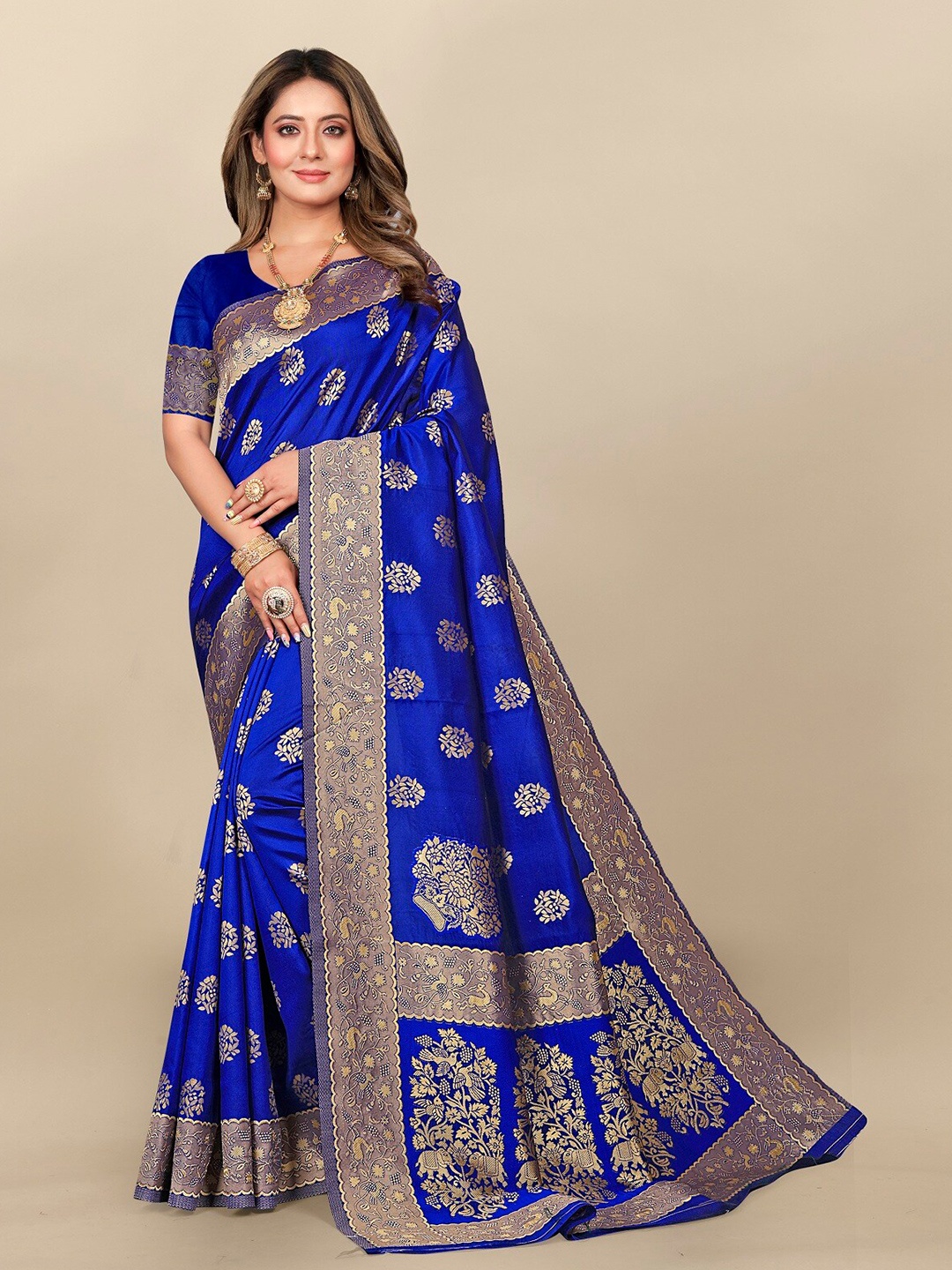 

Hinayat Fashion Ethnic Motifs Woven Design Zari Banarasi Saree, Blue