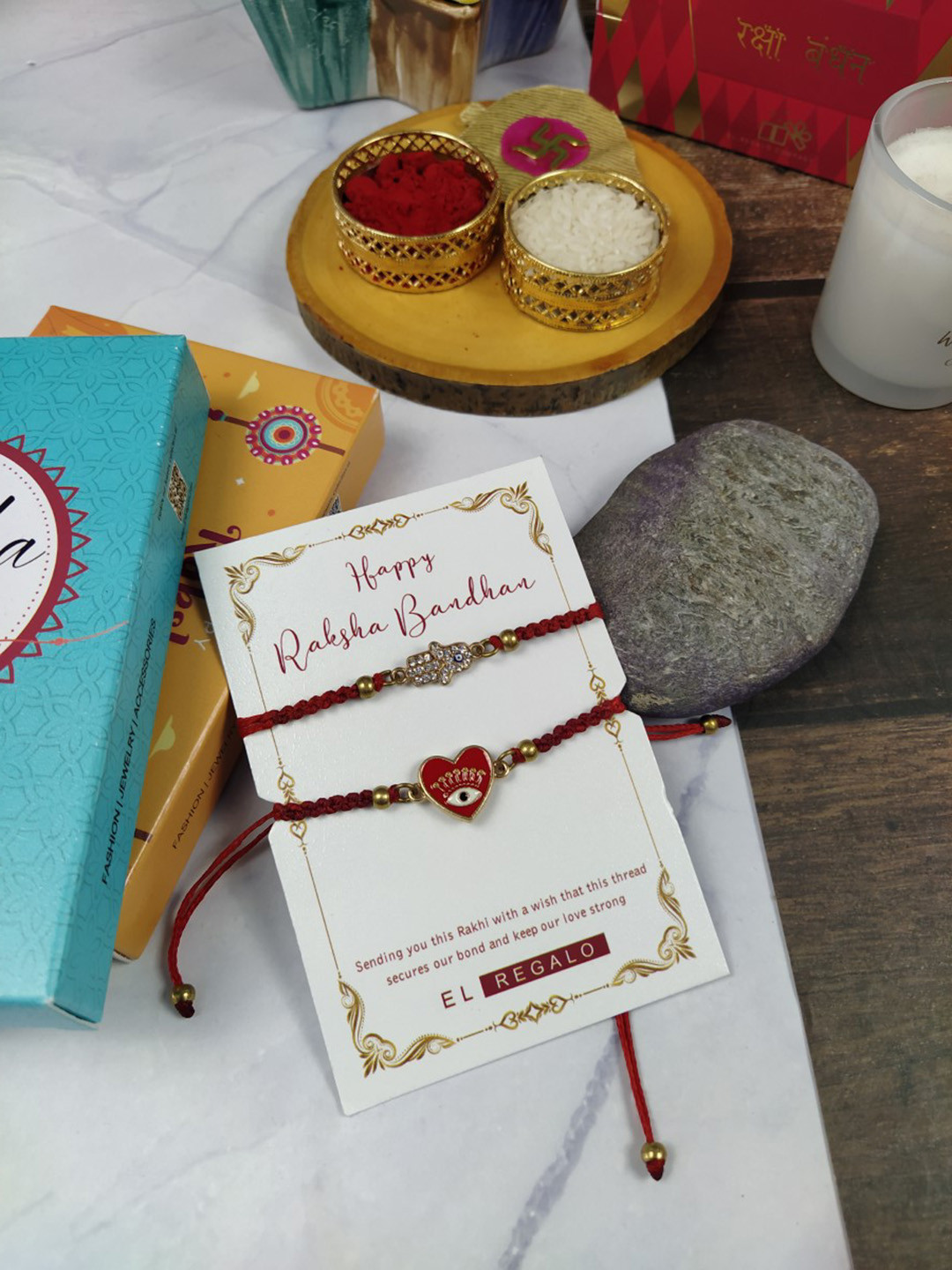 

EL REGALO Set Of 2 Evil Eye Rakhi, Red