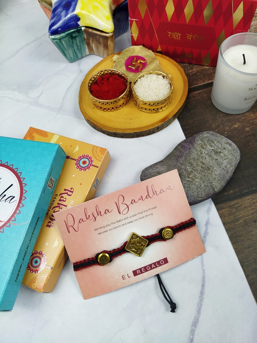 

EL REGALO Lord Ganesh Rakhi Set, Gold