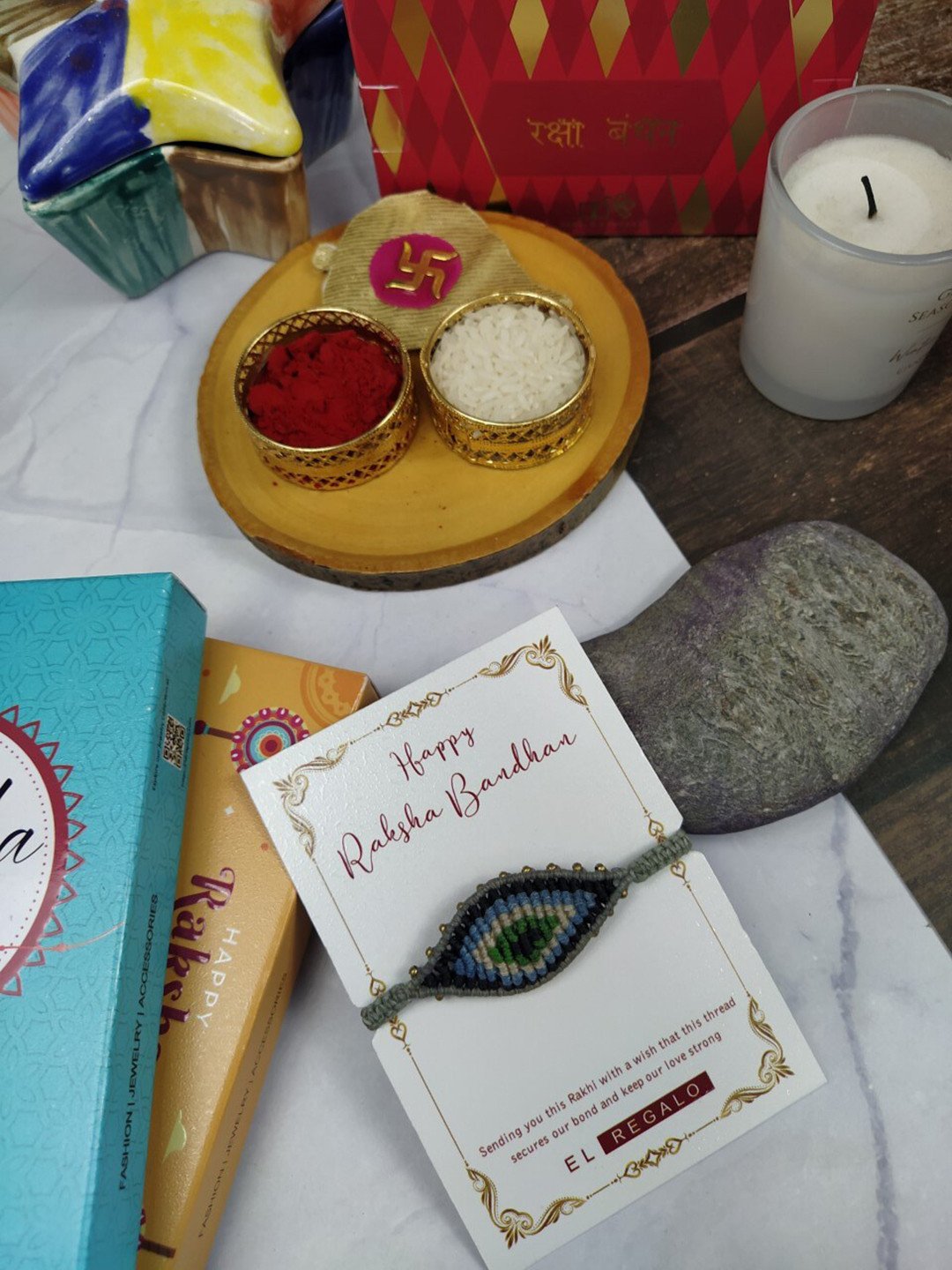 

EL REGALO Evil Eye Rakhi Set, Beige