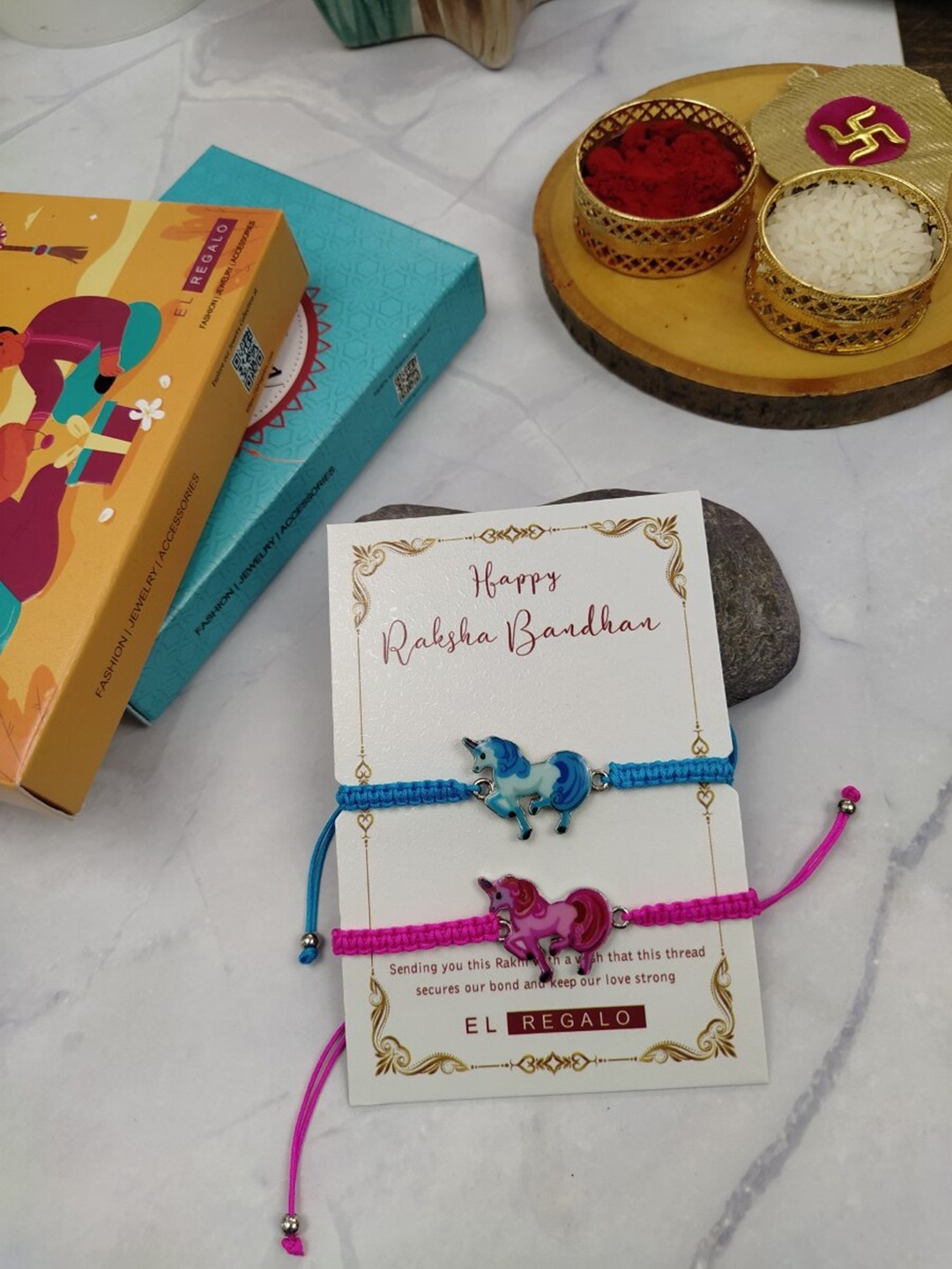 

EL REGALO Kids Set Of 2 Wraparound Unicorn Rakhi, Blue