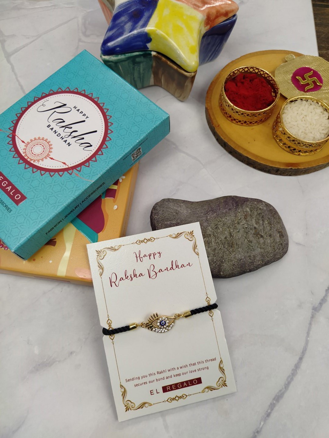 

EL REGALO Men Evil Eye Wrapround Rakhi, Gold