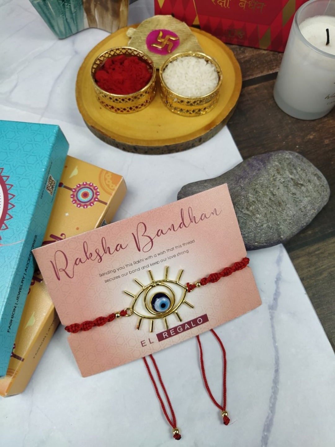 

EL REGALO Men Evil Eye Wraparound Rakhi, Gold