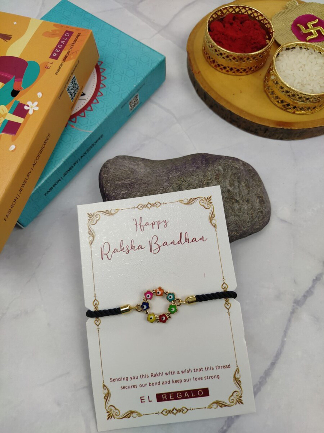 

EL REGALO Floral Evil Eye Charm Rakhi, Black