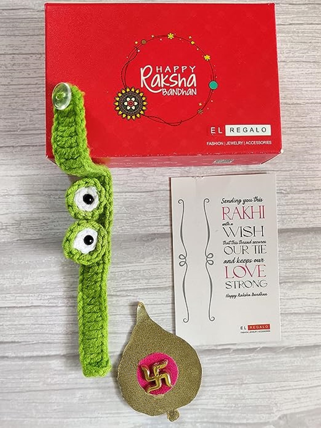 

EL REGALO Kids Novelty Rakhi With Greeting Card & Roli Chawal, Green