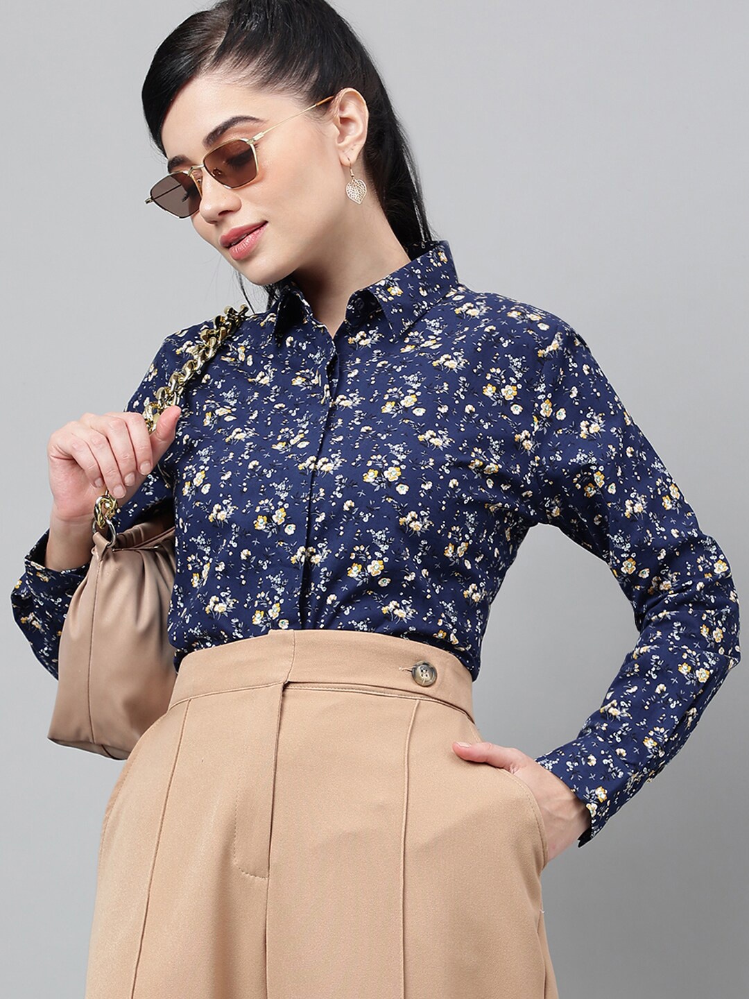 

Hancock Floral Printed Pure Cotton Regular Fit Formal Shirt, Navy blue