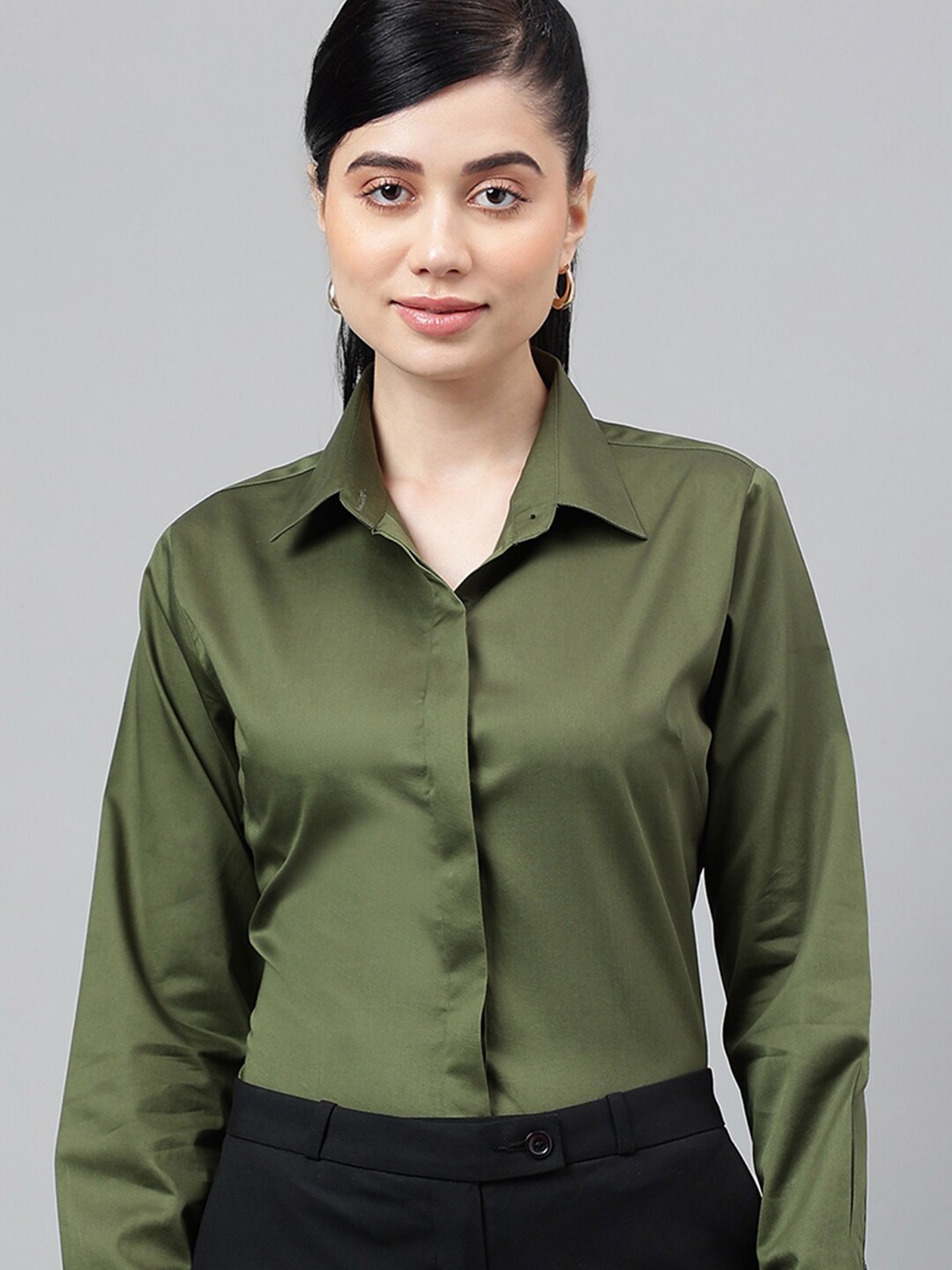 

Hancock Smart Regular Fit Opaque Cotton Formal Shirt, Olive