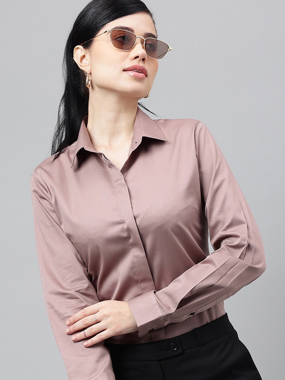 

Hancock Smart Spread Collar Cotton Satin Formal Shirt, Mauve