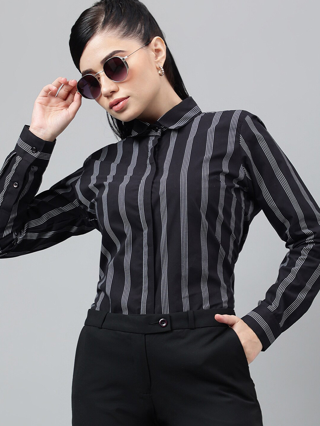 

Hancock Smart Vertical Striped Cotton Formal Shirt, Black