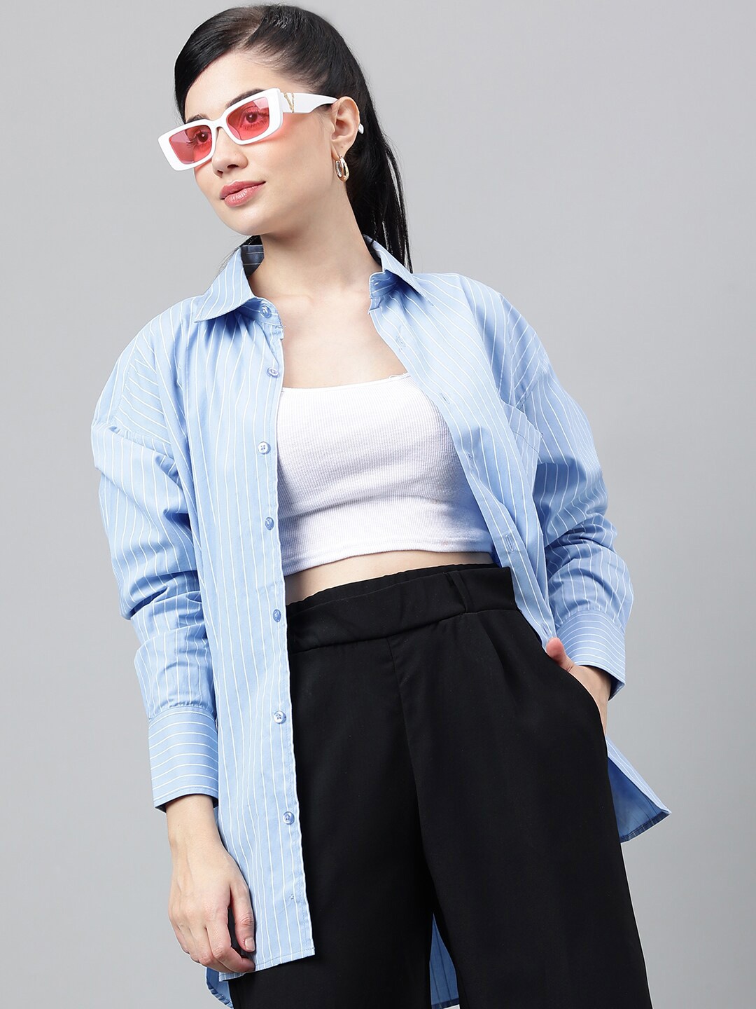 

Hancock Pure Cotton Striped Oversized Relaxed Fit Formal Shirt, Blue