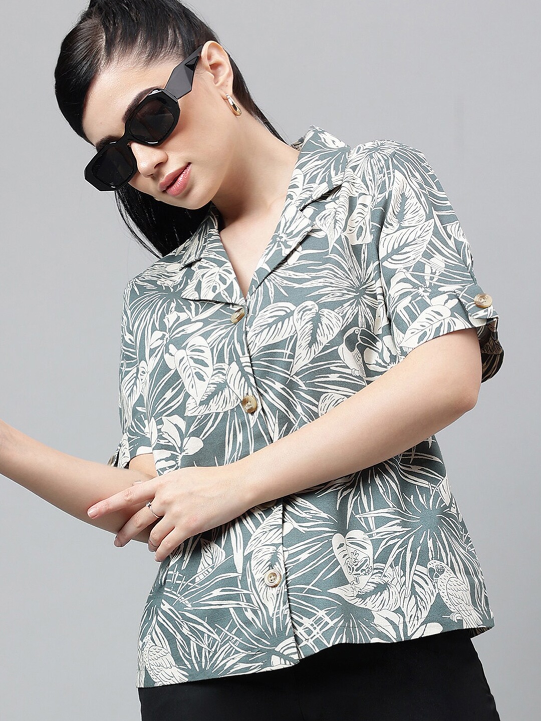 

Hancock Cotton Tropical Printed Cuban Collar Formal Shirt, Grey