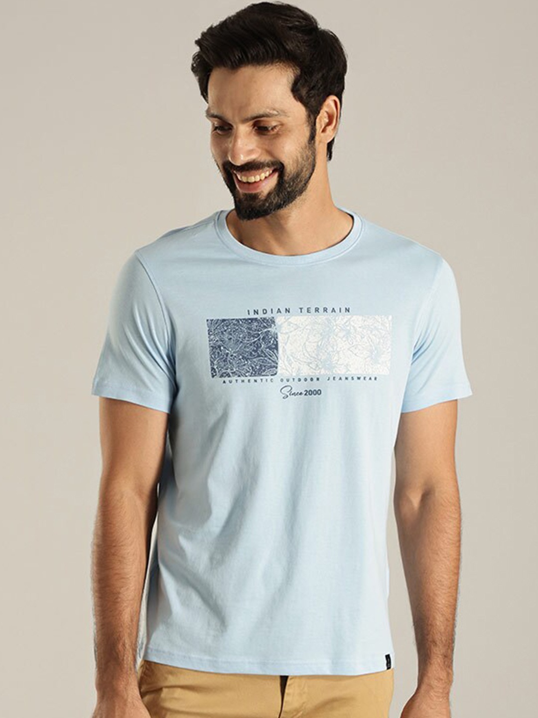

Indian Terrain Graphic Printed Pure Cotton T-shirt, Blue