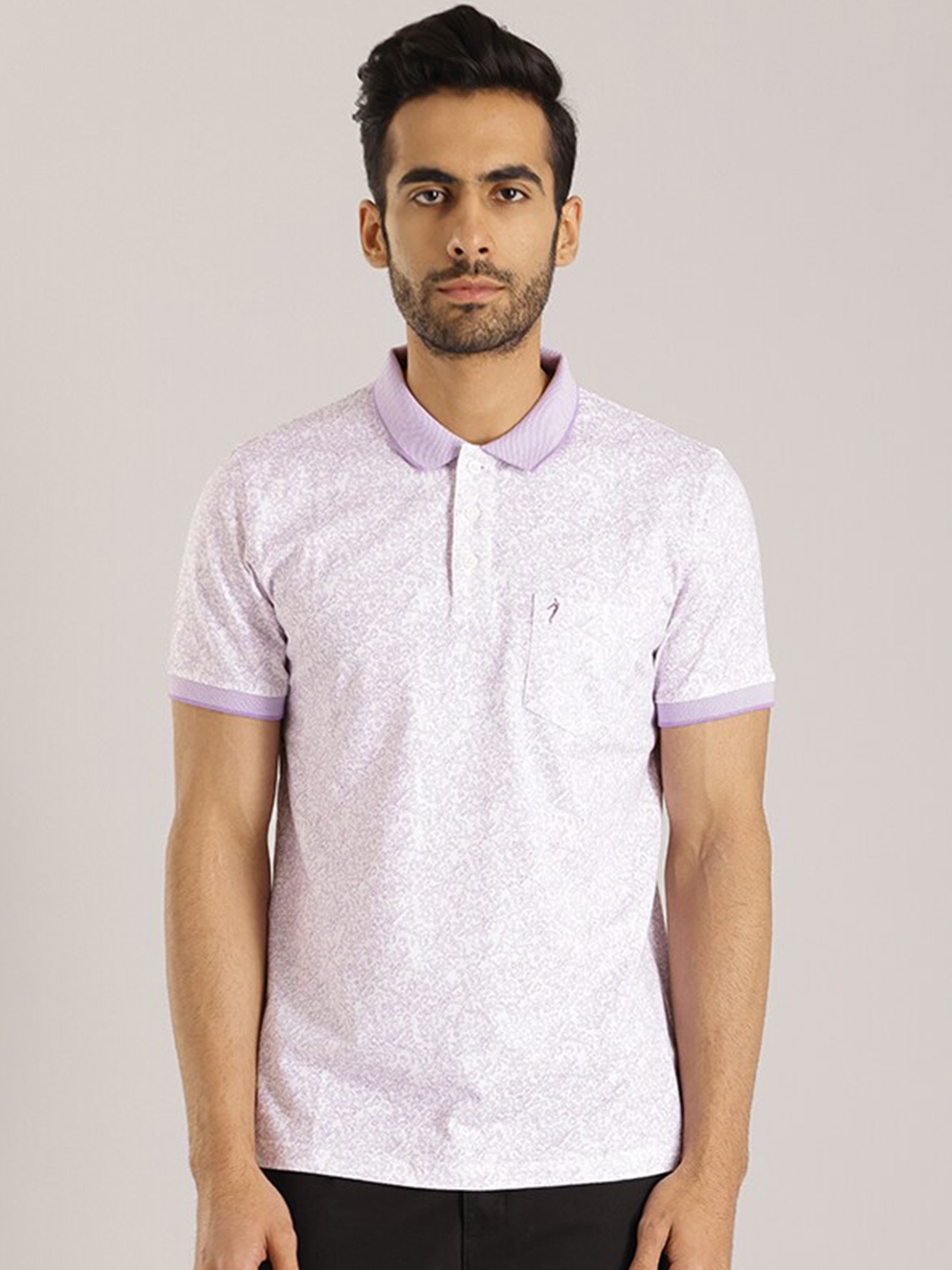 

Indian Terrain Floral Printed Cotton Polo Collar Pockets T-shirt, Purple