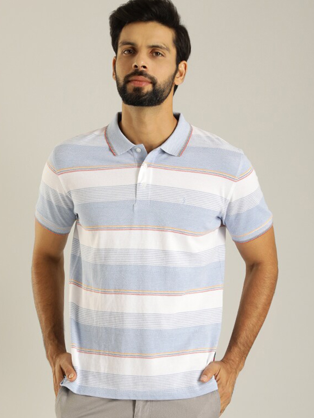 

Indian Terrain Striped Cotton Pockets T-shirt, Blue