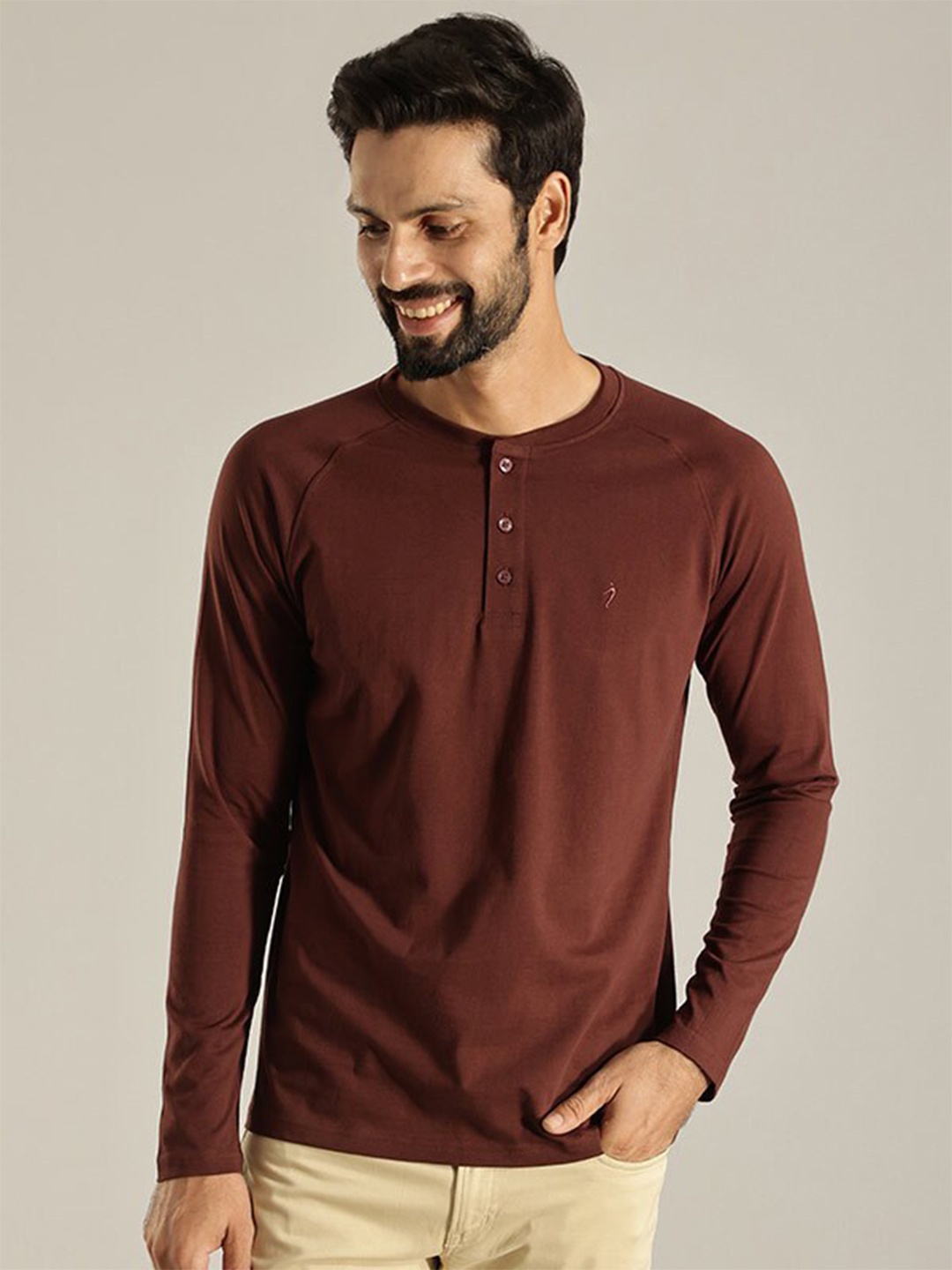 

Indian Terrain Cotton Henley Neck T-shirt, Brown