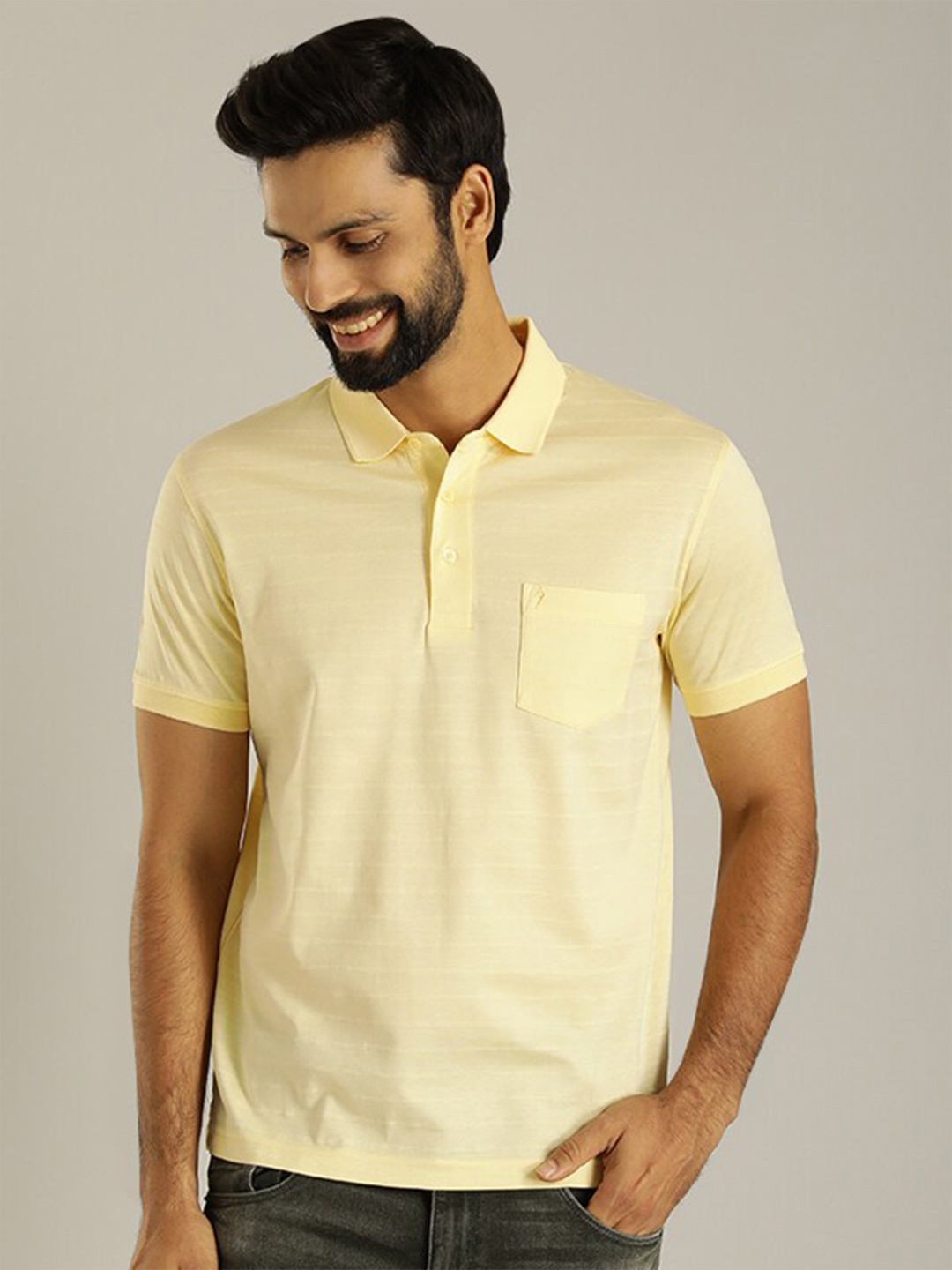 

Indian Terrain Polo Collar Pockets Pure Cotton T-Shirt, Cream