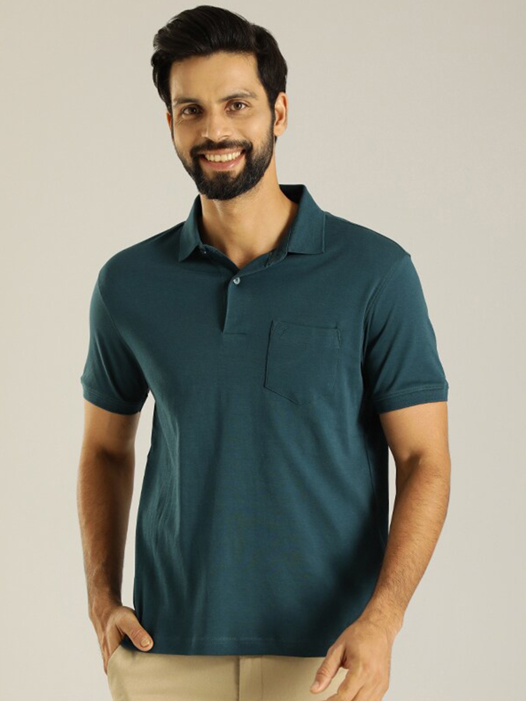 

Indian Terrain Pure Cotton Polo Collar T-Shirt, Green