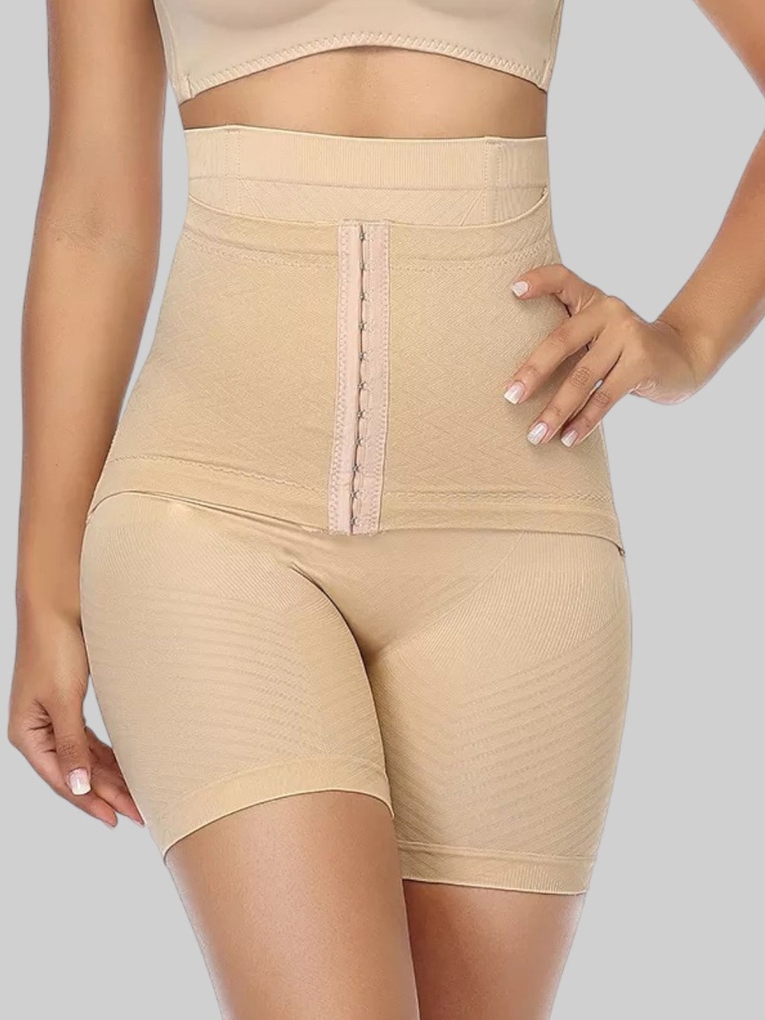 

PLUMBURY High Waist Thigh Slimmer Tummy Control Shapewear, Beige