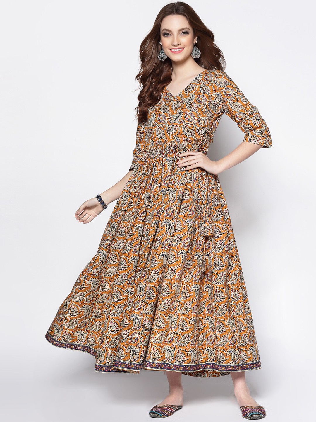 

Sera Paisley Printed V-Neck Anarkali Kurta, Mustard