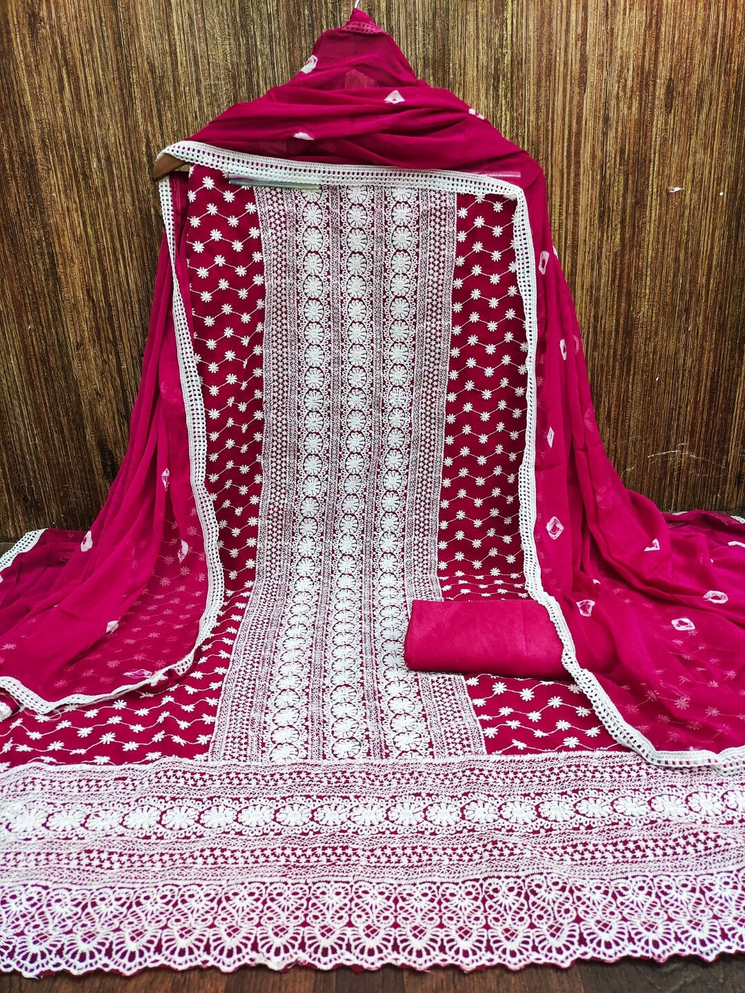 

ZEEPKART Ethnic Motif Embroidered Thread Work Detailed Unstitched Dress Material, Pink