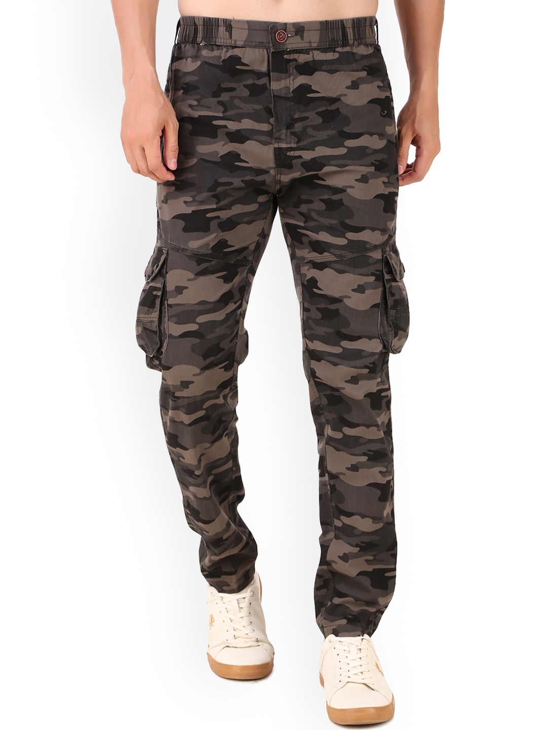 

PLUS 91 Men Relaxed Easy Wash Camouflage Printed Cotton Cargos, Olive
