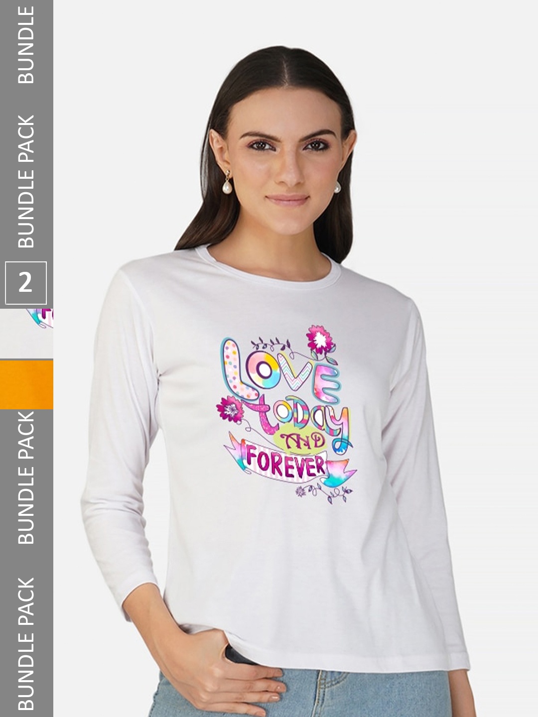 

CHOZI Pack Of 2 Printed Round Neck Cotton Casual T-shirt, White
