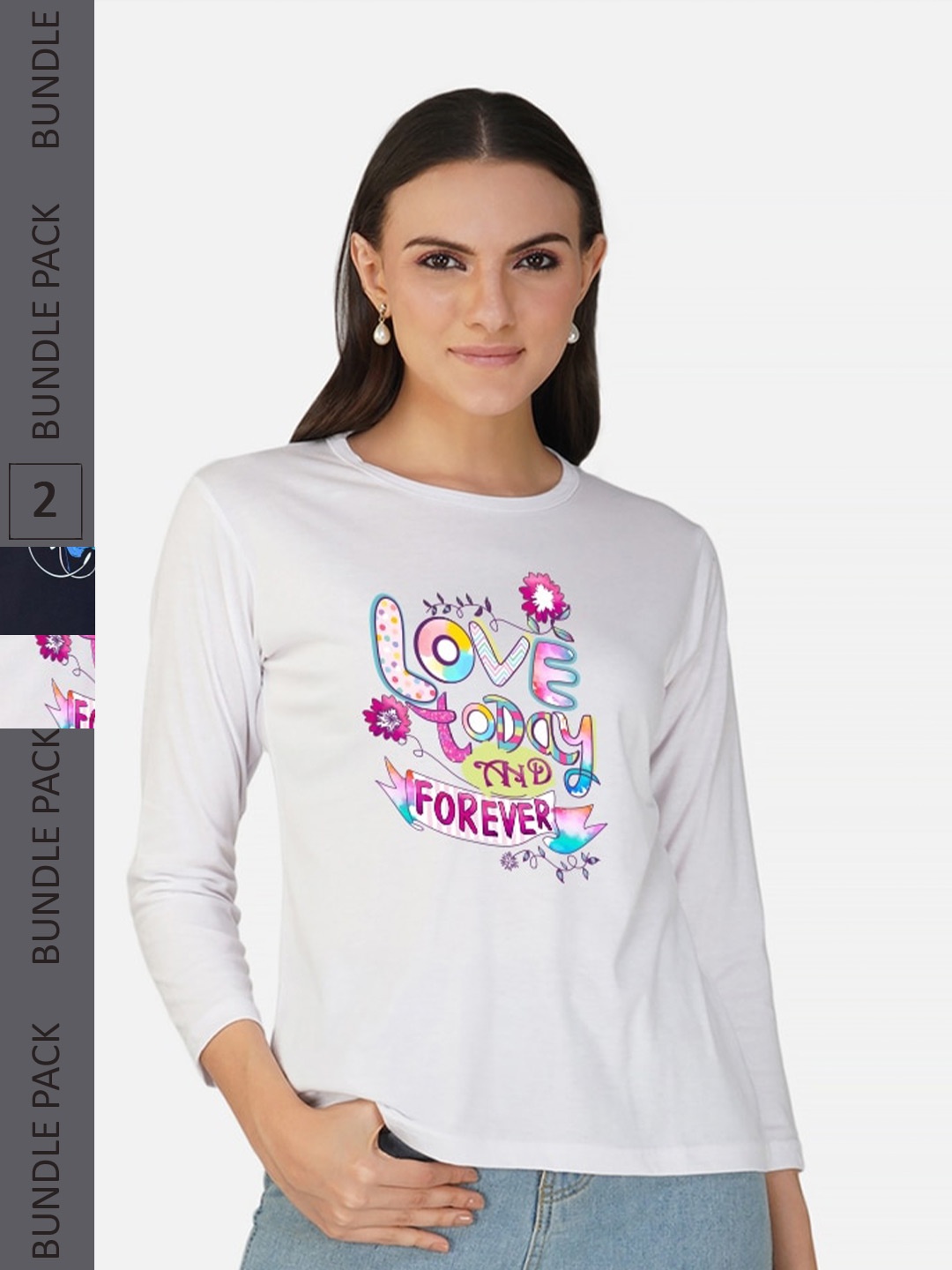 

CHOZI Pack Of 2 Typographic Printed Long Sleeves Cotton T-shirt, White