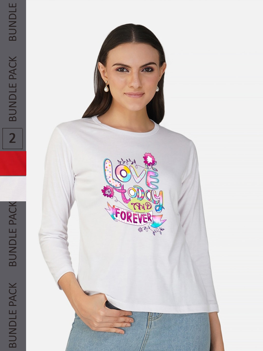

CHOZI Pack Of 2 Typographic Printed Long Sleeves Cotton T-shirt, White