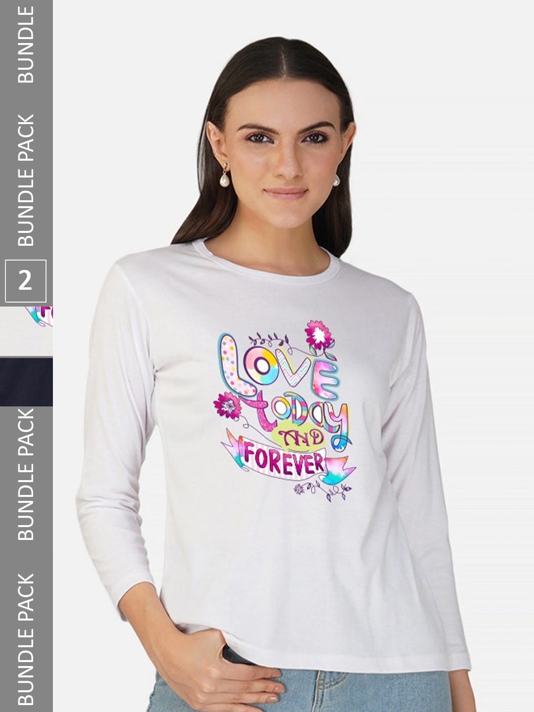 

CHOZI Pack Of 2 Typographic Printed Long Sleeves Cotton T-shirt, White