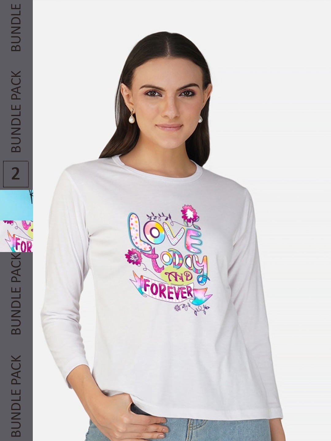 

CHOZI Pack Of 2 Printed Round Neck Cotton Casual T-shirt, White