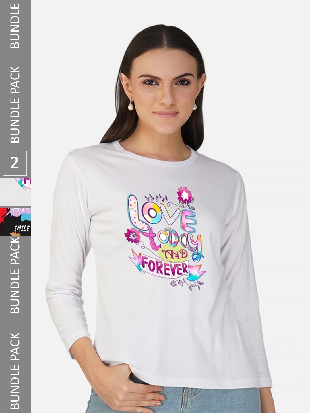 

CHOZI Pack 2 Typography Printed Round Neck Cotton T-shirt, White