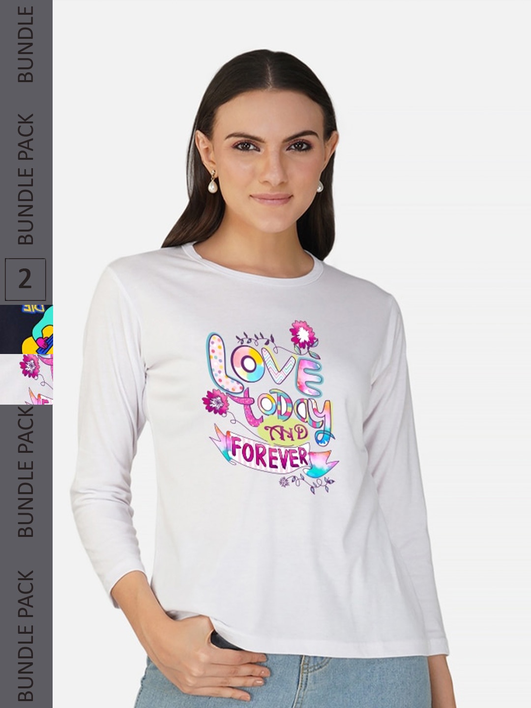 

CHOZI Pack 2 Typography Printed Round Neck Cotton T-shirt, White