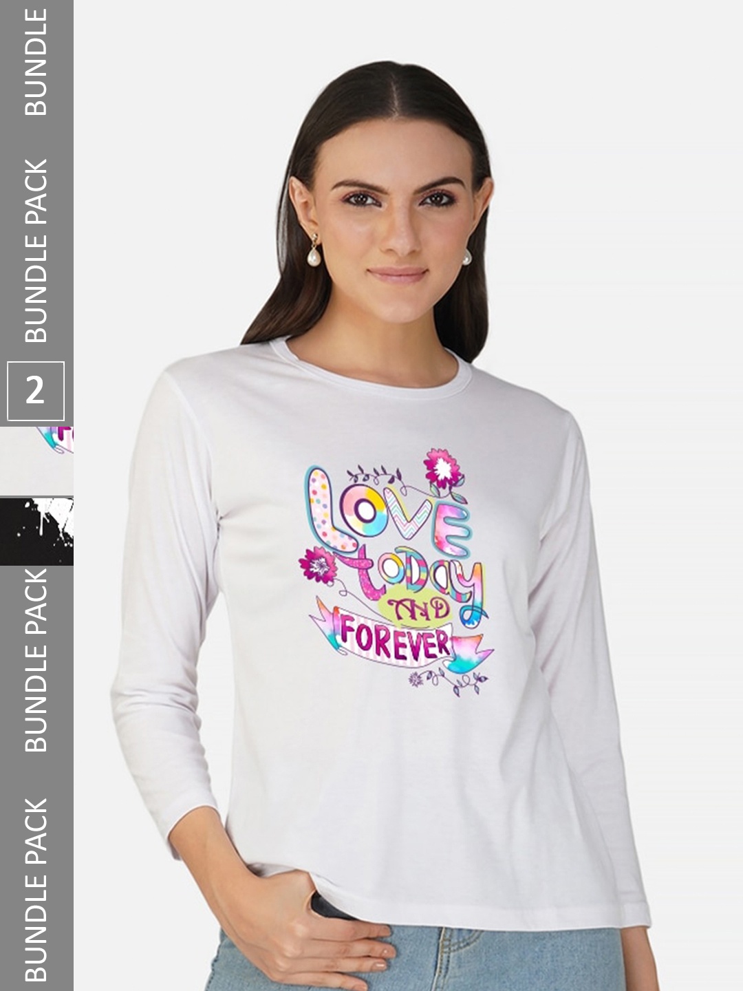 

CHOZI Pack Of 2 Typographic Printed Long Sleeves Cotton T-shirt, White